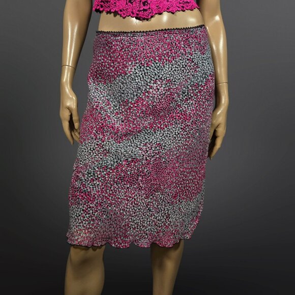 Y2K Ditsy Floral Slip Skirt Size M Pink Black Knee Length Fairy Elastic waist - Picture 1 of 7